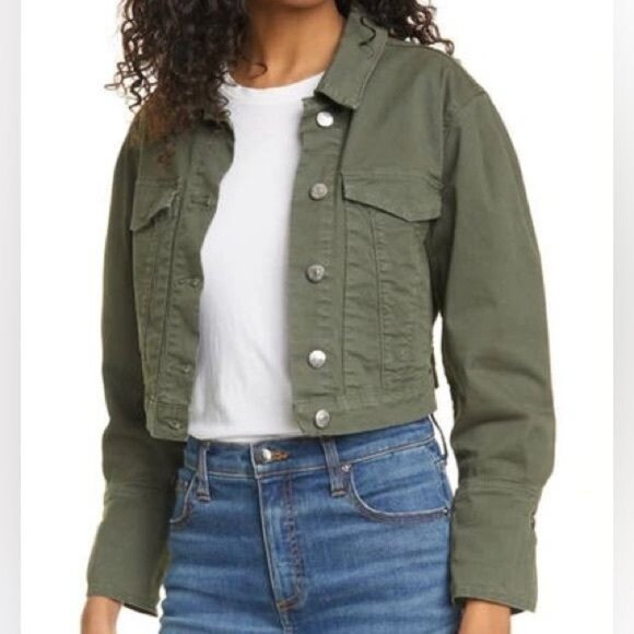 Veronica Beard Denim Army Green Pouf-Sleeve Jacket XS - Picture 1 of 4